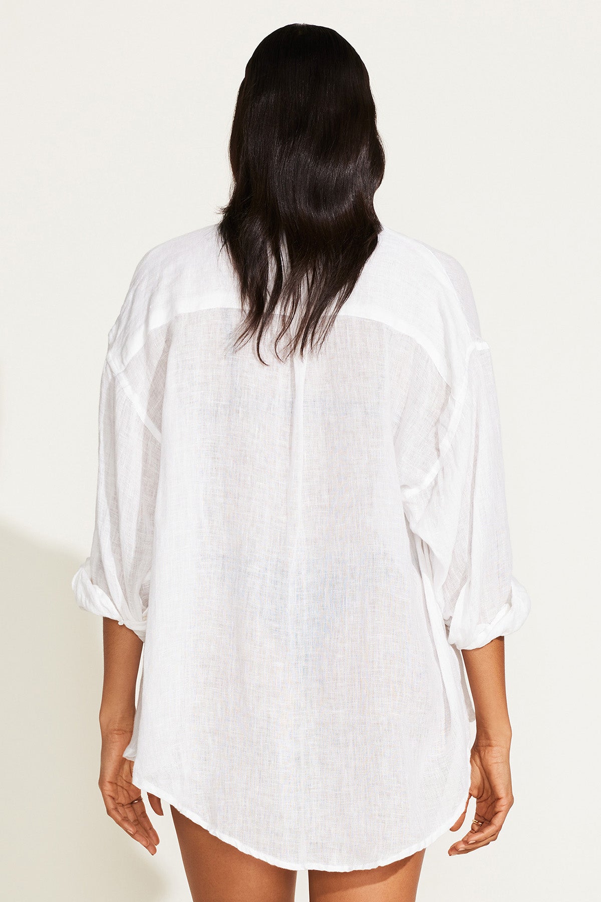 Vitamin A White EcoLinen Playa Linen Boyfriend Shirt