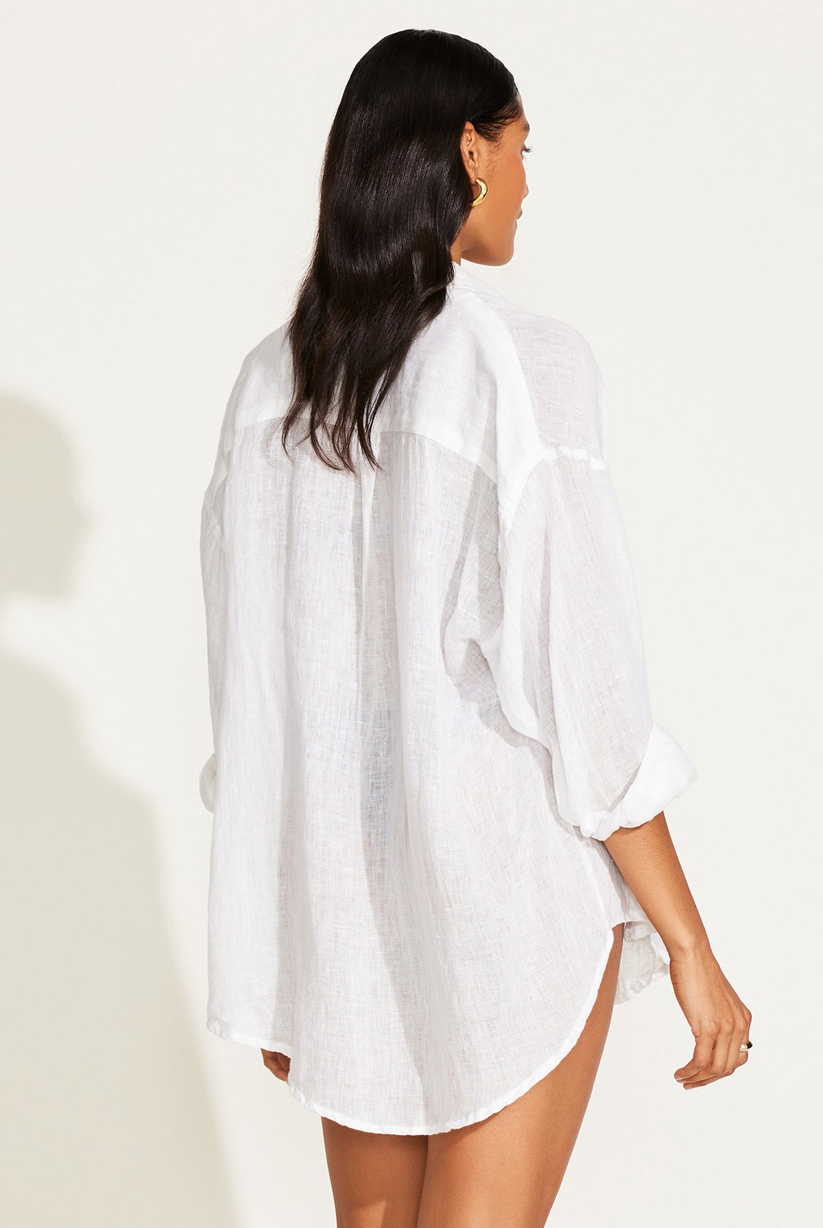 Vitamin A White EcoLinen Playa Linen Boyfriend Shirt
