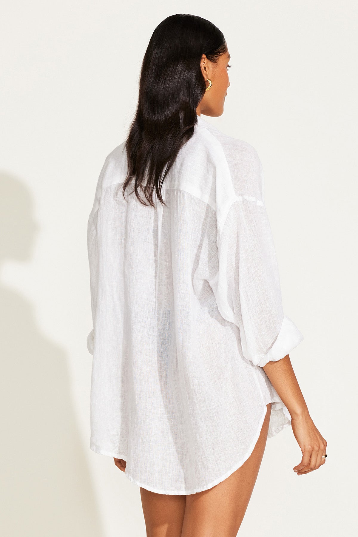 Vitamin A White EcoLinen Playa Linen Boyfriend Shirt