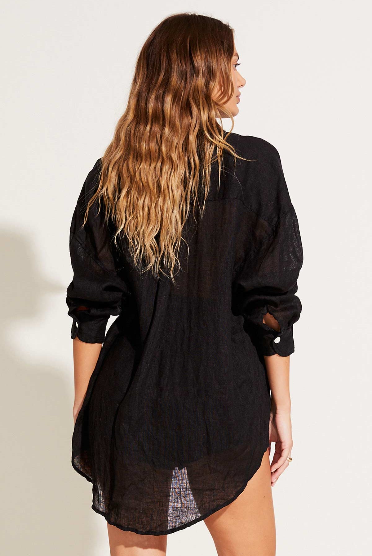 Vitamin A Black EcoLinen Playa Linen Boyfriend Shirt