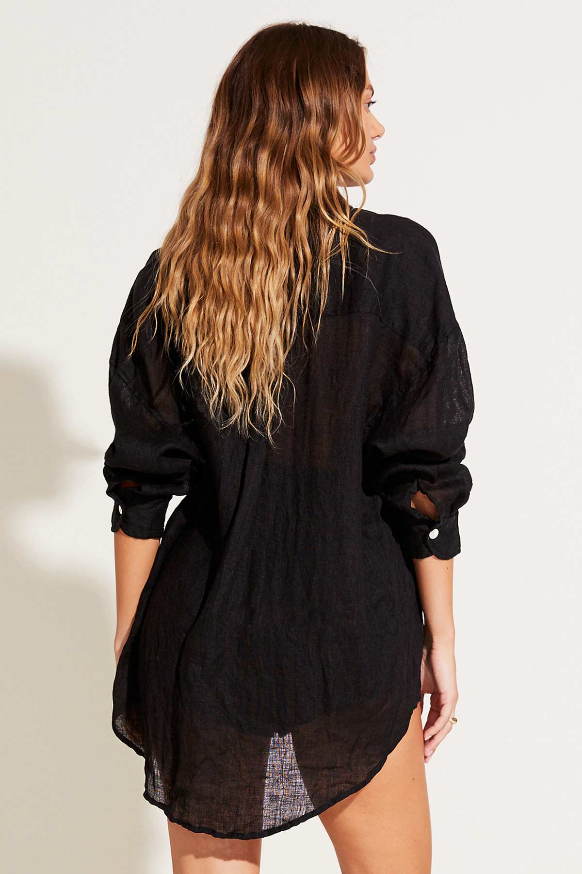 Vitamin A Black EcoLinen Playa Linen Boyfriend Shirt