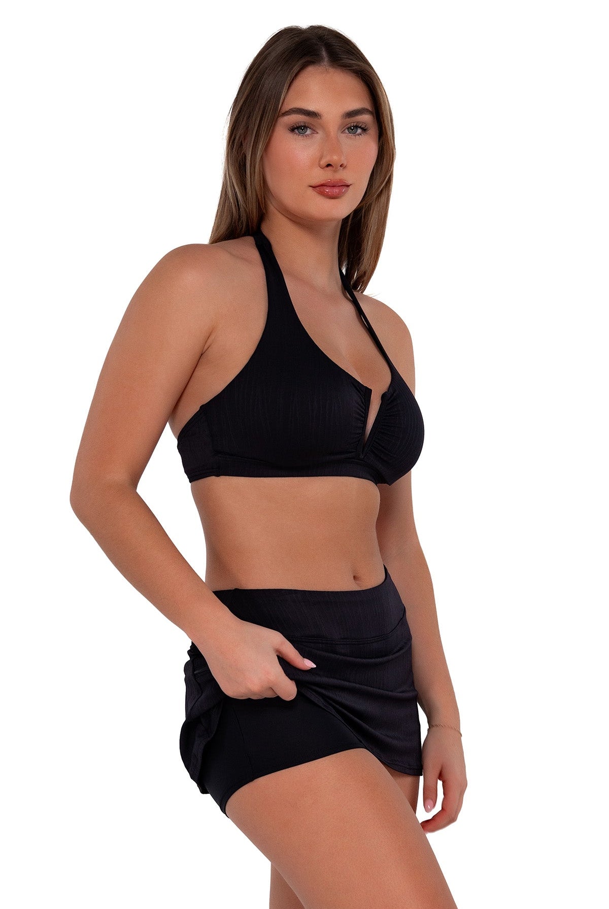 Sunsets Black Seagrass Texture Sporty Swim Skirt