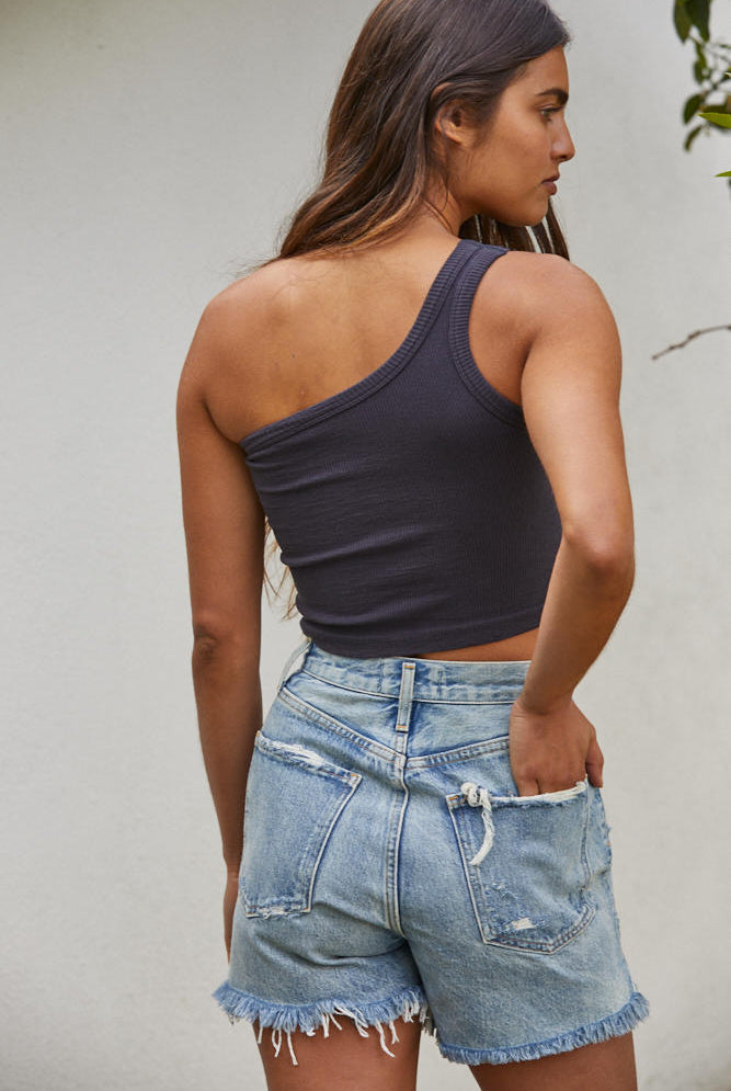 By Together Seamless One Shoulder Ribbed Crop Top