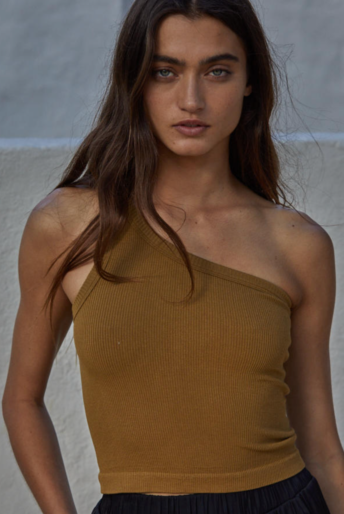 By Together Seamless One Shoulder Ribbed Crop Top