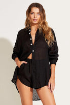 Vitamin A Black EcoLinen Playa Linen Boyfriend Shirt
