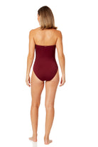 Anne Cole Wine Twist Front Shirred Strapless One Piece