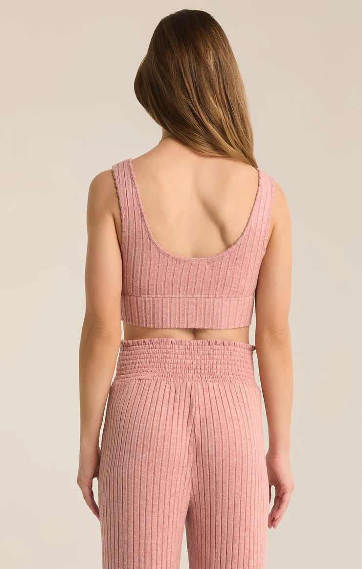 Z Supply ZLT221723S Zoe Rib Tank Bra Rosebud L Women's