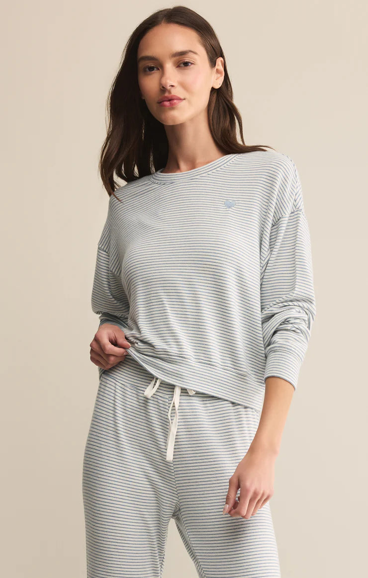 Z Supply ZLT253874S Bisou Stripe LS Light Denim L