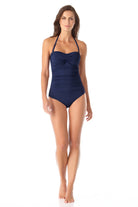 Anne Cole Navy Twist Front Strapless One Piece
