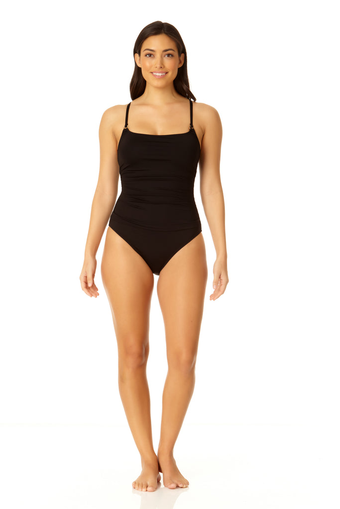 Anne Cole Black Shirred Lingerie Maillot