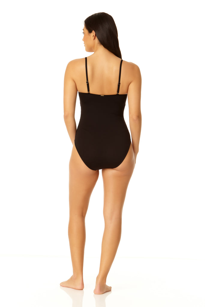 Anne Cole Black Shirred Lingerie Maillot