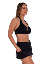 Sunsets Black Seagrass Texture Sporty Swim Skirt